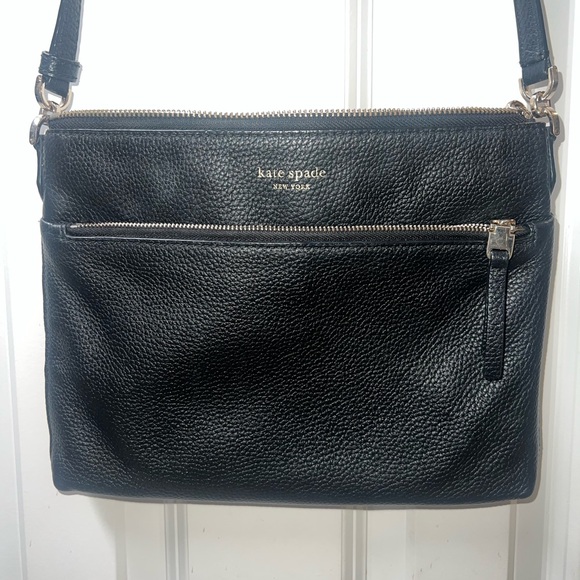 kate spade Handbags - Kate Spade Vintage black leather crossbody bag , with front zipper 10”x 7” EUC